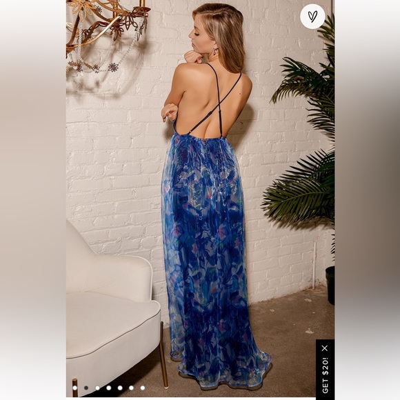 NWT Lulus Bloom Wildly Navy Blue Flora Organza Maxi Dress sz XL - Picture 2 of 7